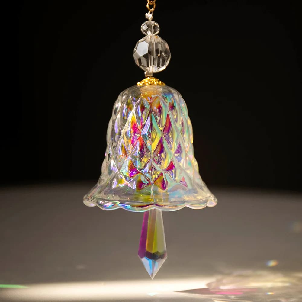 Transparent Crystal Glass Wind Chime Window Ornament Christmas Tree Decoration Shining Color Hanging Bell