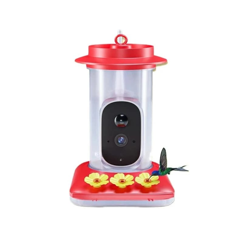 Outdoor Solar Garden Hanging Bird Hummingbird Smart Automatic Feeder Red Body Smart Feeder with high definition