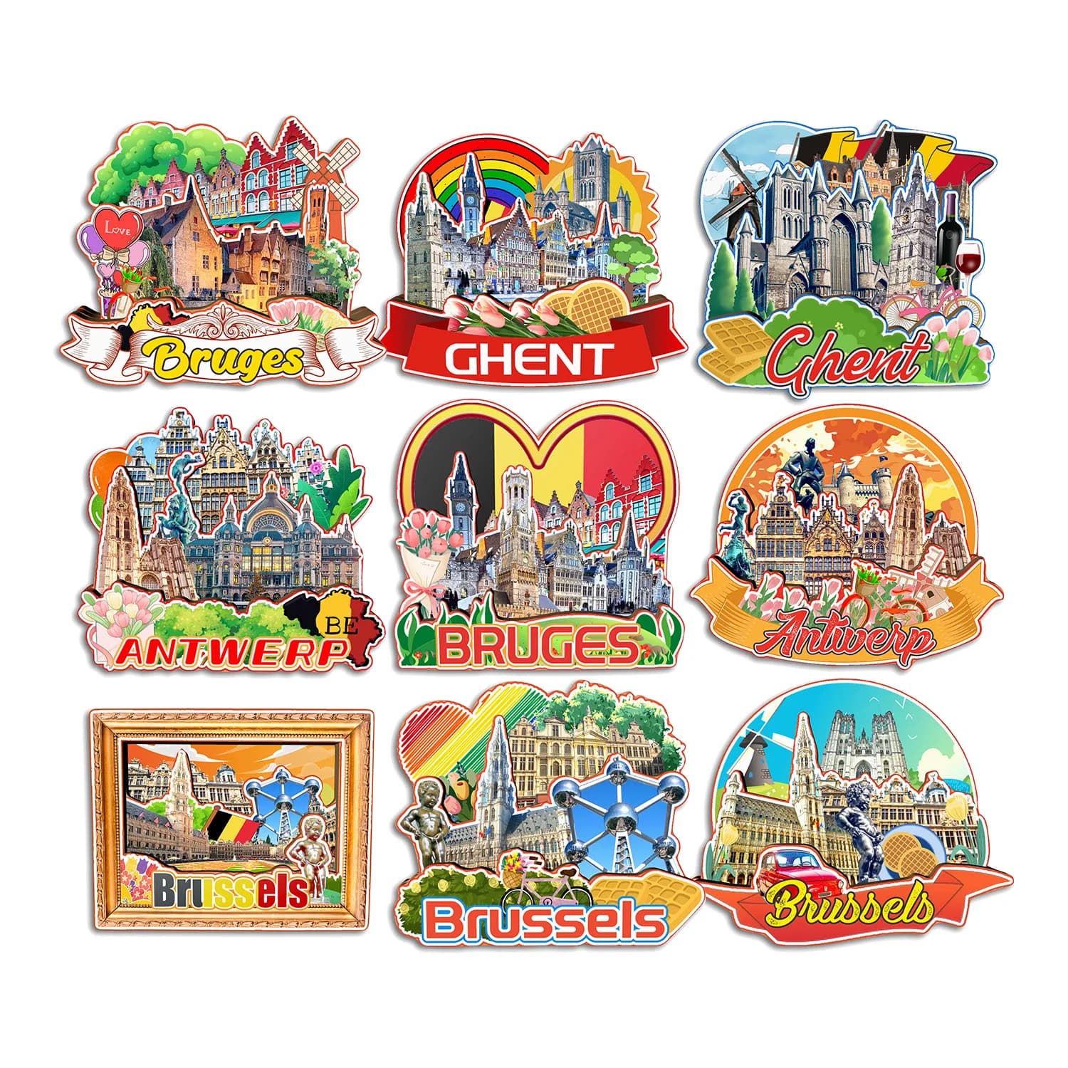 Brussels Antwerp Ghent Bruges BELGIUM Fridge Magnet Travel Souvenir Gift Handmade Decorative Refrigerator Sticker Home