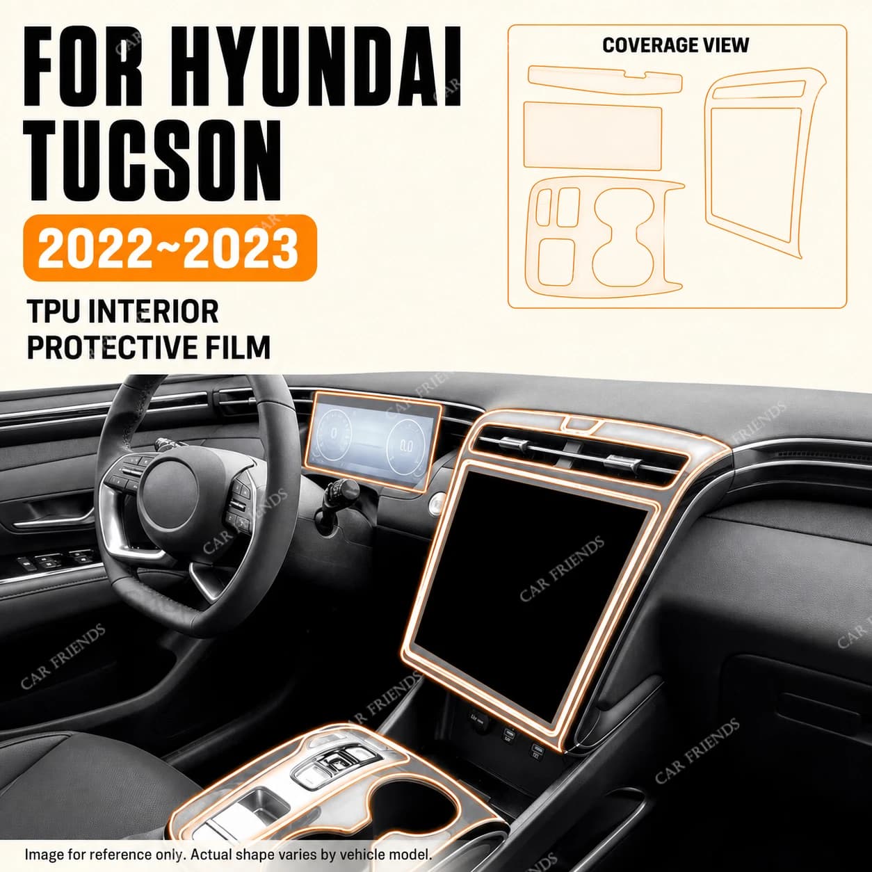 For Hyundai Tucson NX4 2021 2022 2023 1 Set Transparent TPU Protective Film Car Interior Center Console Anti-scratch Accessories