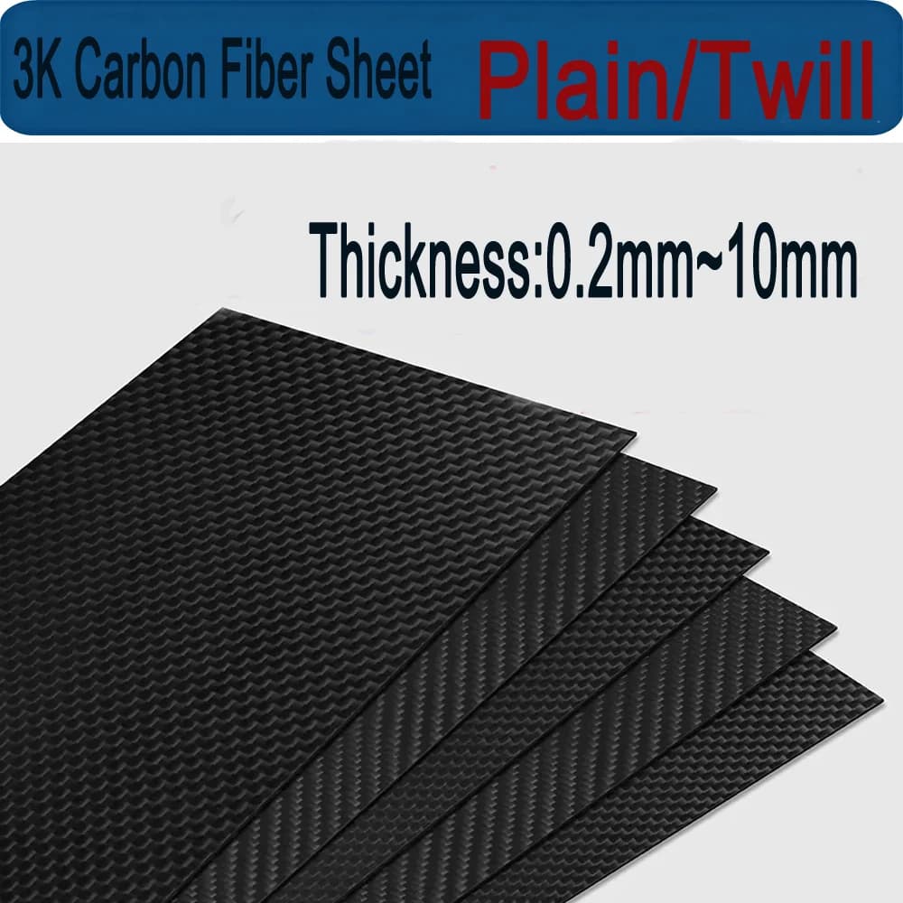 3K Carbon Fiber Laminate Plate (1Pc) - Black Finish, Thickness Options 0.2/0.4/0.5/0.6/0.8/1-10mm, Carbon Fiber Panel