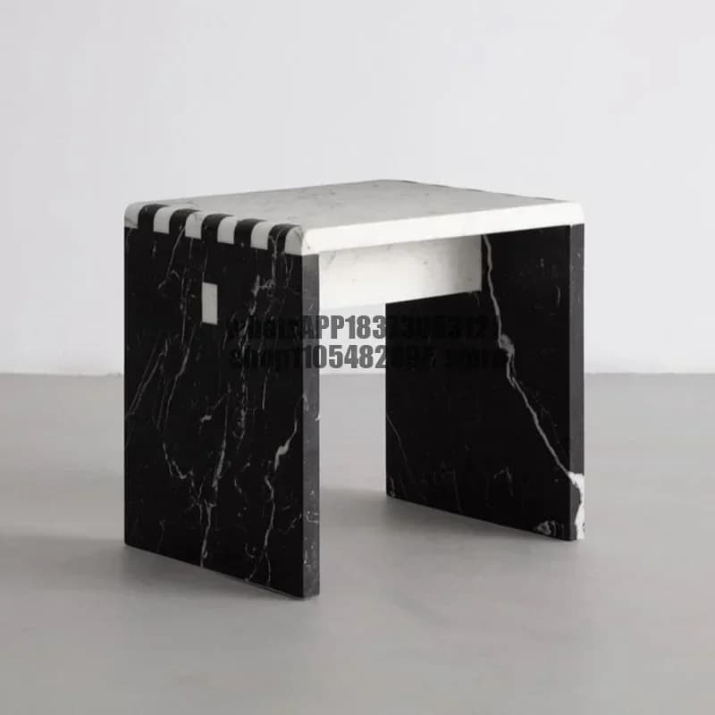 Natural marble edge French luxury home living room sofa art light luxury creative side table