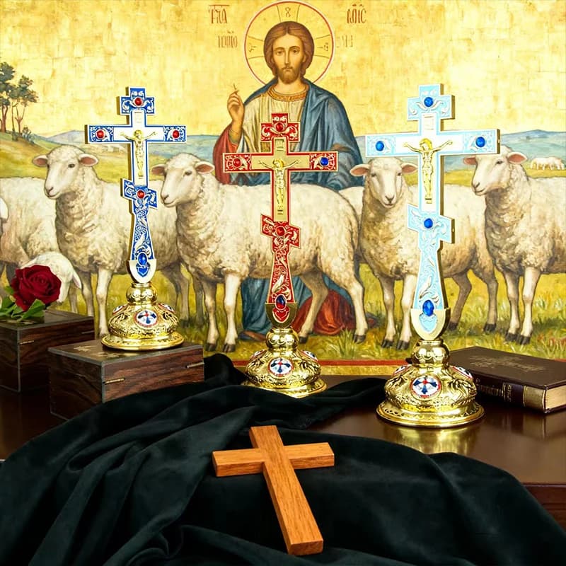 Eastern Orthodox Exquisite Diamond Cross Ornament With Multi Color Craft Desktop Worship Of Divine Artifacts and Aesthetic Belie