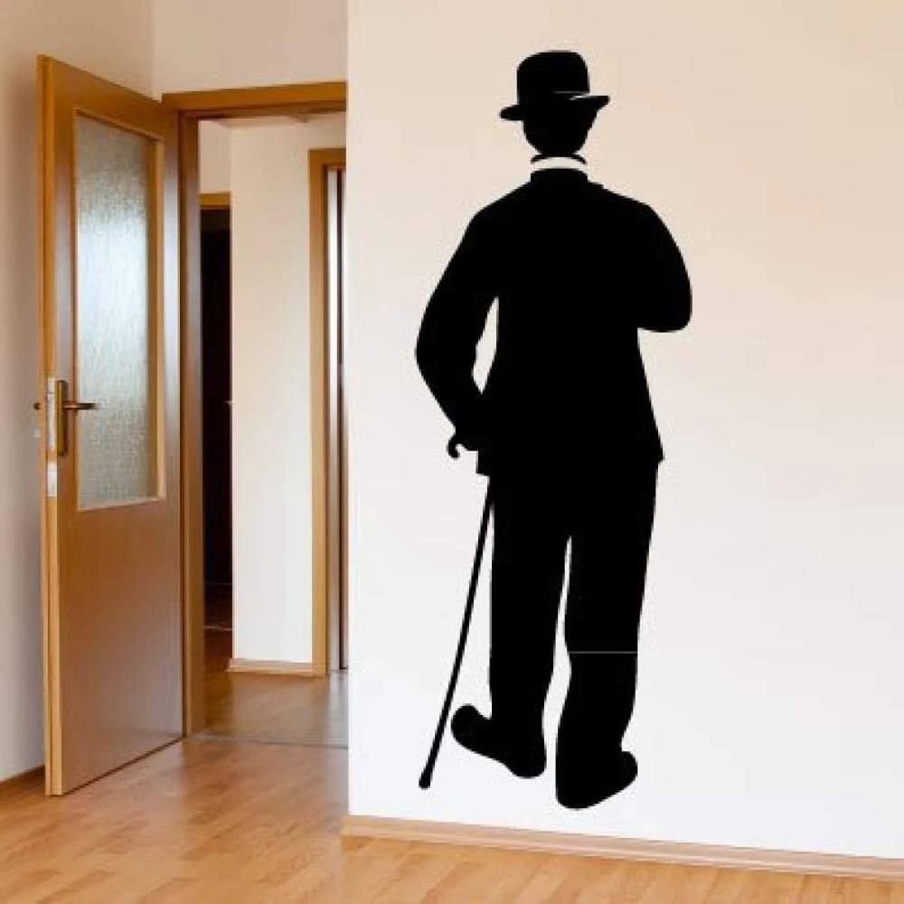Comedy master Chaplin holding a cane  back  Living Room Dining Bedroom Decal Wall Art Sticker Picture  Decor removable