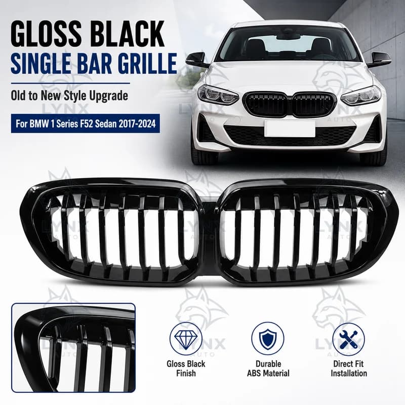 For BMW 1 Series F52 Sedan 2017-2024 Gloss Black Single Bar Grille Front Bumper Old to New Style Conversion Kit