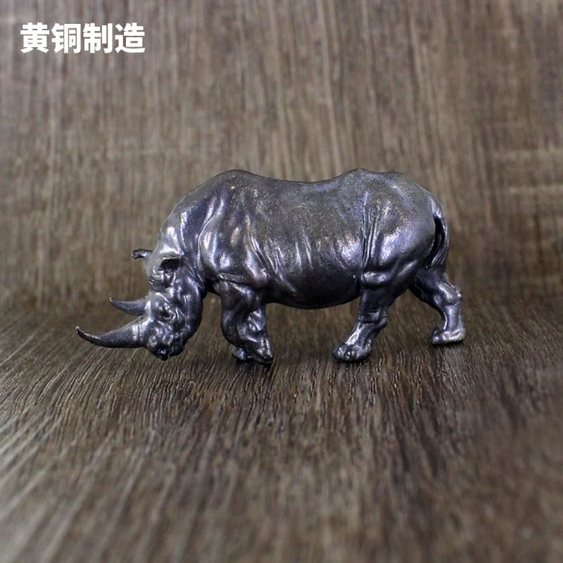 Brass rhino ornament, handmade copper desk pen holder, gift, hand-held item, old cow metal craft, white copper
