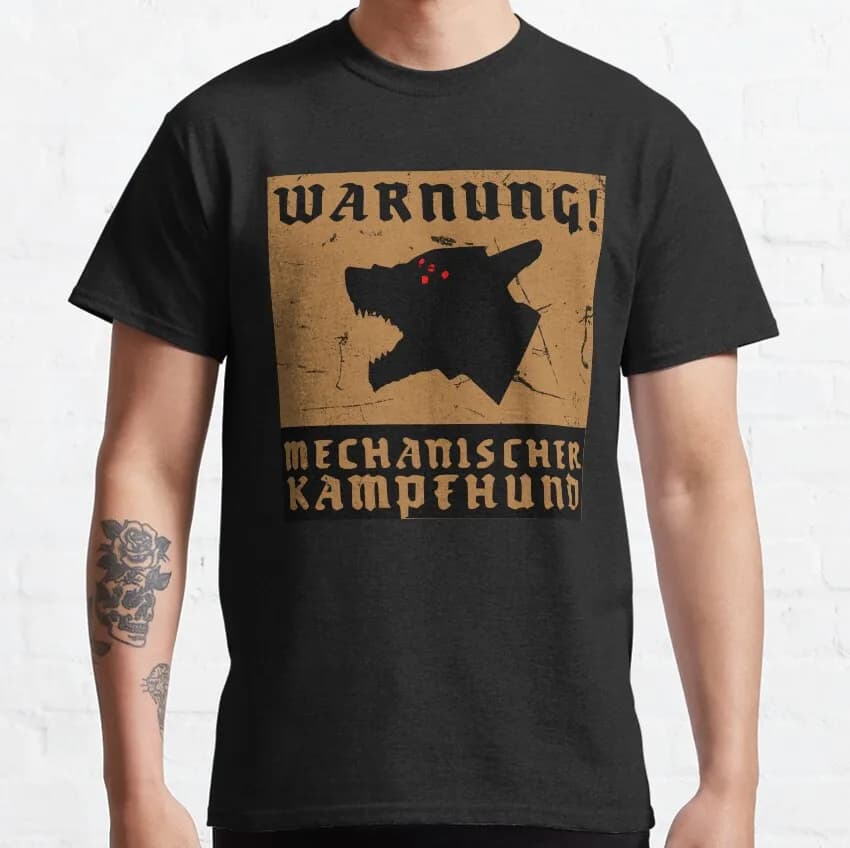 Kampfhund - Mechanischer Wolfenstein - Warning Sign Unisex T-Shirt for Men Cotton Vintage Tee Shirt  Clothing Plus Size