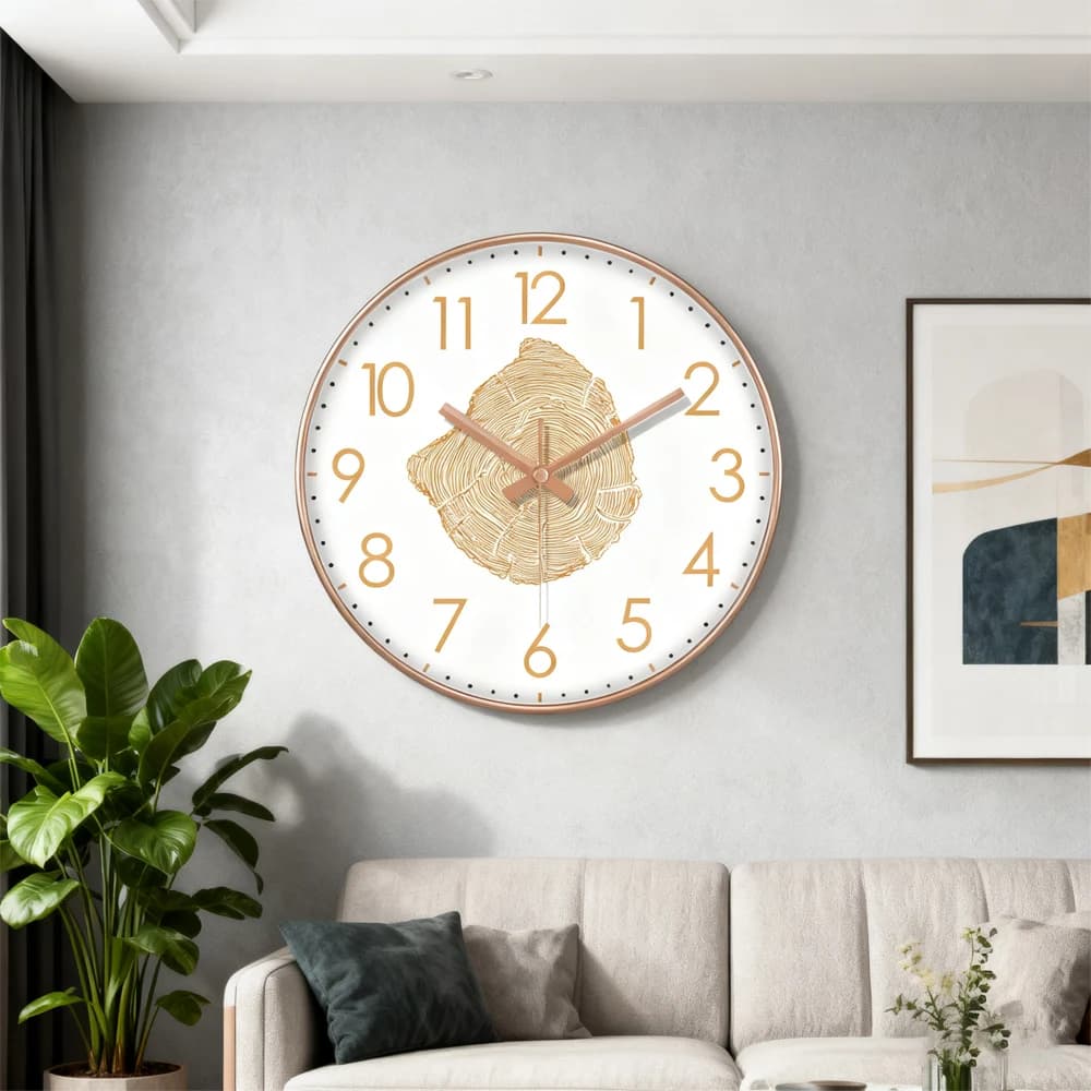 Fashion Quartz Wall Clock Living Room Nordic Style Circular Clock Imitation Wood Grain Clock ABS Plastic Shell Corner Wall Clock