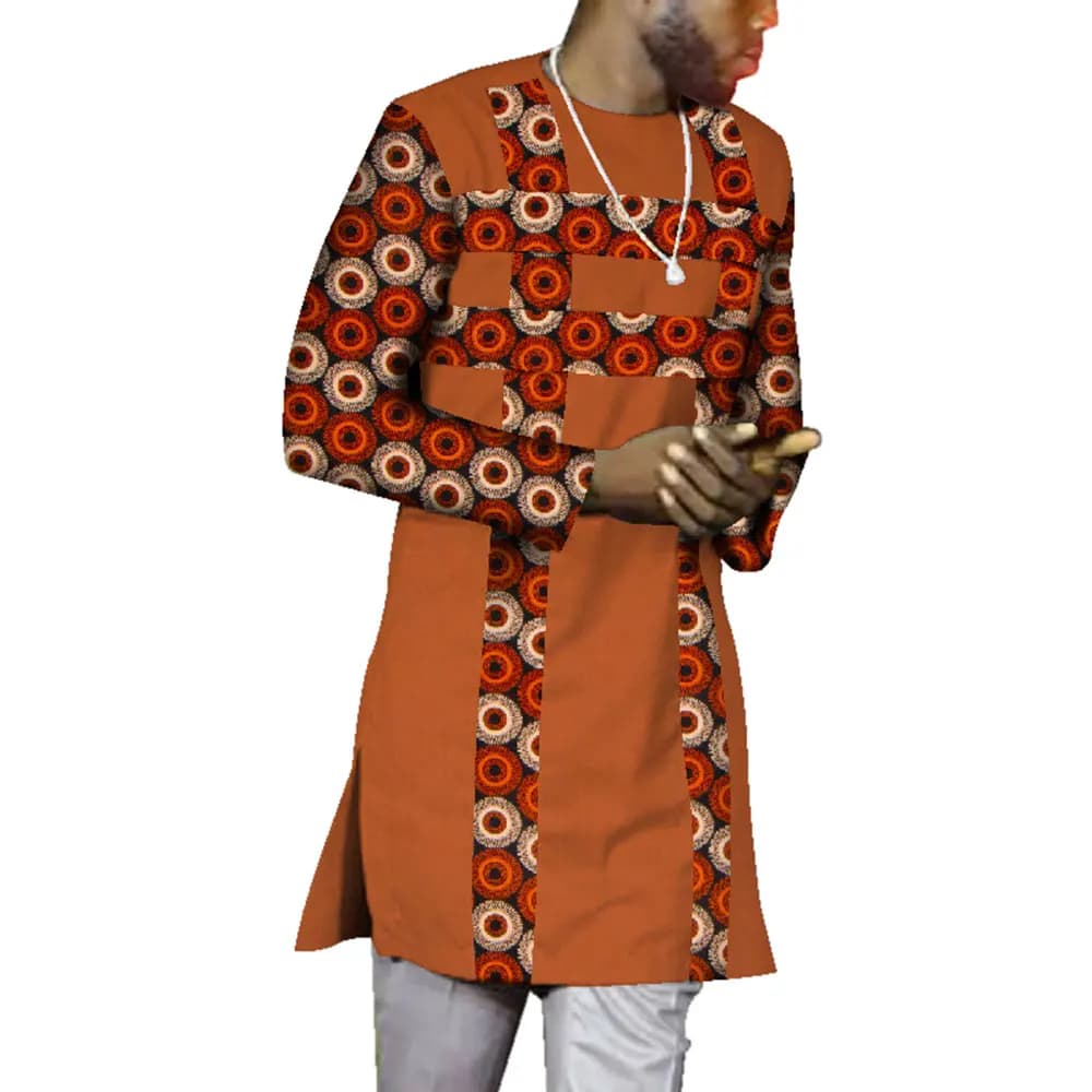 African Shirt for Men O-Neck Dashiki Dress Shirt Long Sleeve African Printed Patchwork Shirt Male Causal Party Wedding WYN607