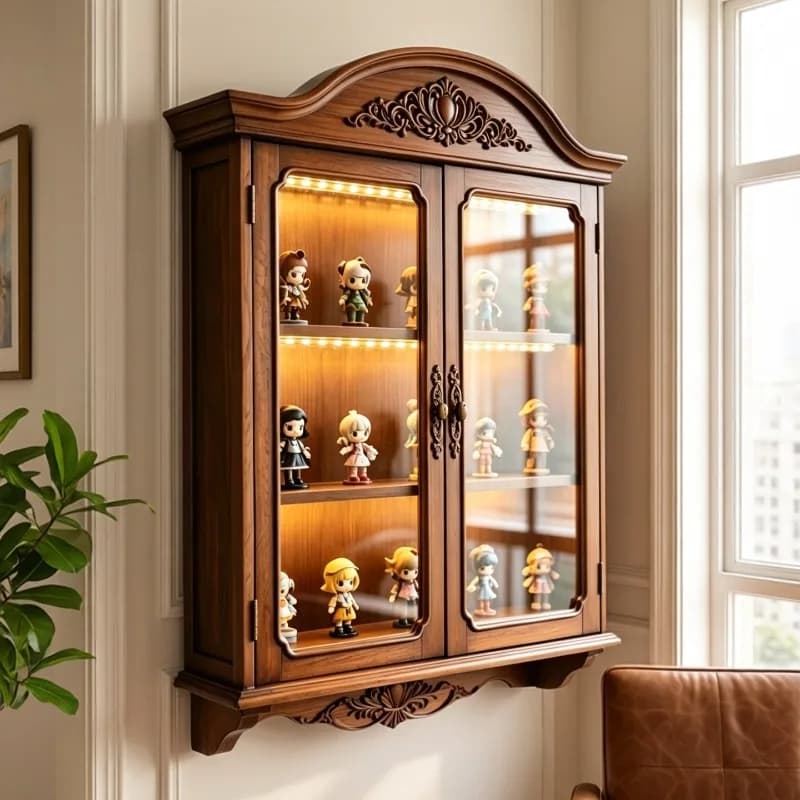 Mid Century Vintage Solid Wood Wall Mounted Display Storage Cabinet Living Room Bedroom Study Home Decor Novelty New Organizer