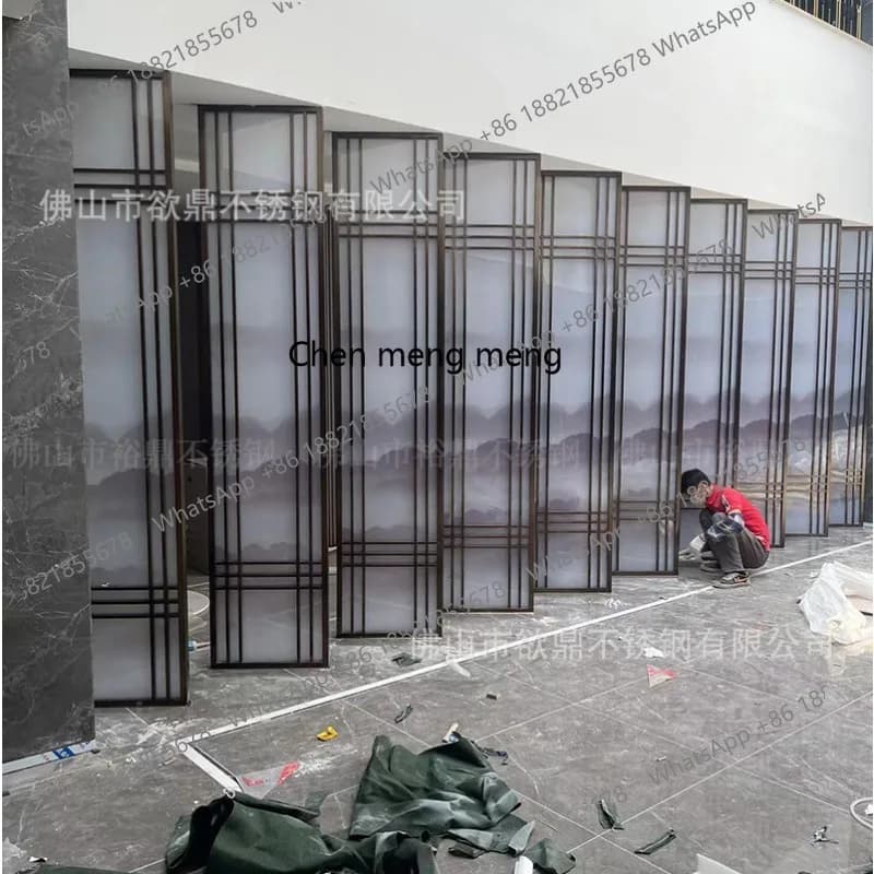Light luxury stainless steel art glass partition hotel clubhouse villa wired tempered water ripple screen
