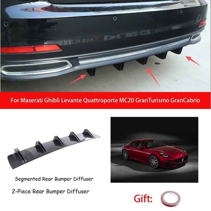 For Maserati Ghibli Levante Quattroporte MC20 GranTurismo GranCabrio ABS Rear Bumper Lip Diffuser Shark Fin Anti-collision