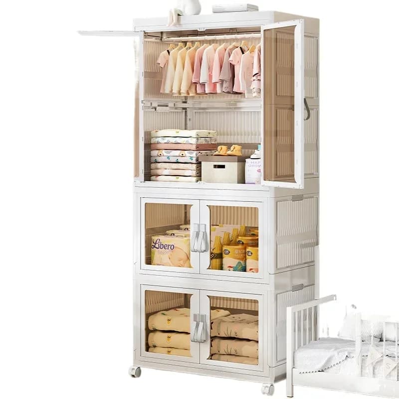 Modern Design Plastic Foldable Children's Wardrobe Bedroom Home Locker Baby Clothes Toy Storage Box