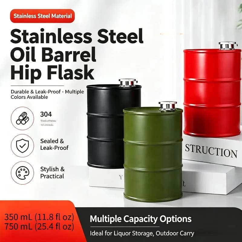New Creative Barrel Shape Whiskey Flask Oil Drum Stainless Steel Wine Beer Barrel Outdoors Alcohol PotLeak-proof Container