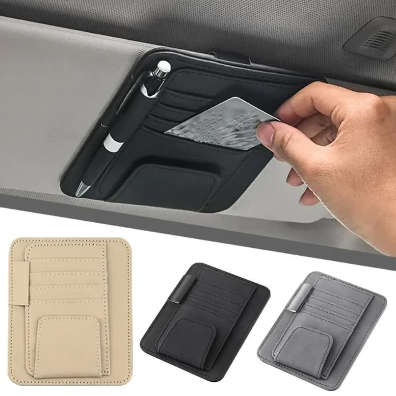 Organizador  Visera para Auto, Multi-Bolsillos, Almacenamiento  Tarjetas  Visita, Porta Gafas  Sol, Accesorios para Vise