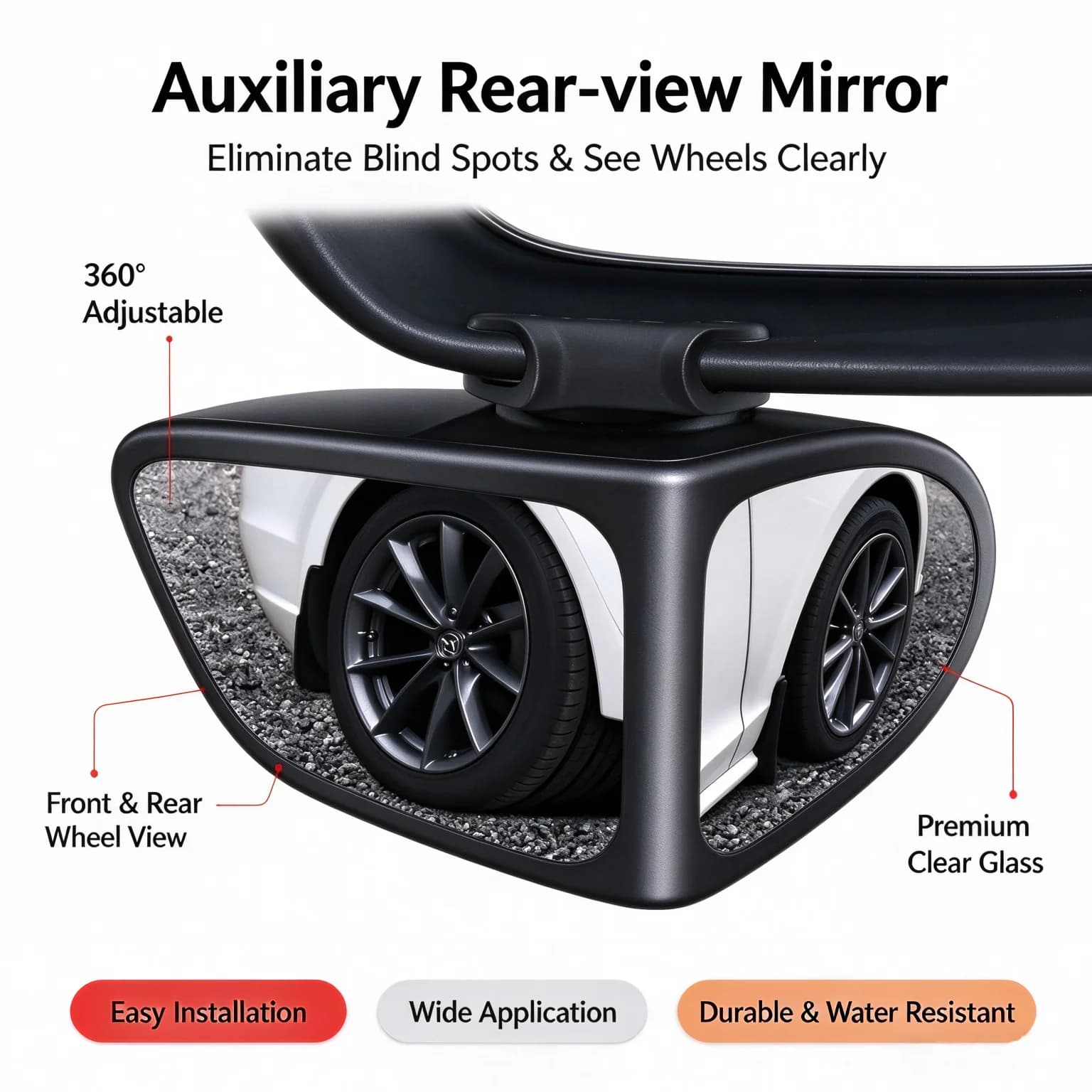 Car Blind Spot Mirror 360° Adjustable Dual Lens HD Glass Wide Angle Rearview Auxiliary Mirror for Car SUV Parking Safety