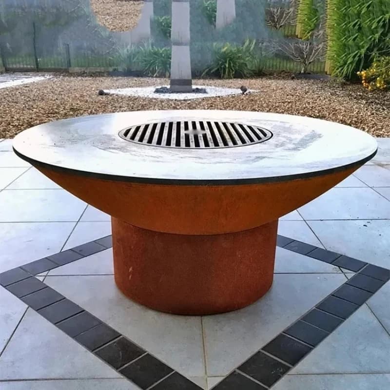 Backyard Home Corten Steel Fireplace BBQ Grill, Large Charcoal BBQ Grill