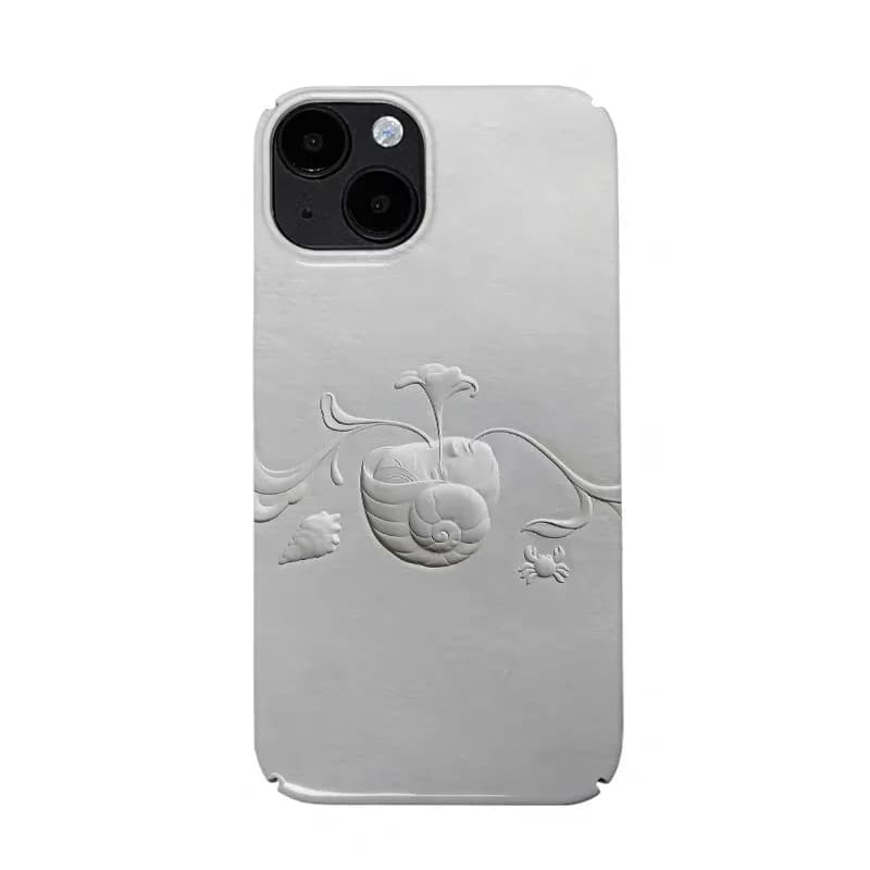 Grey White Crab with Small Flowers Phone Case for IPHONE 17 Air 16E 15 PROMAX 14 Plus 13 12 MINI 11 16Plus X Acrylic Phone Cover