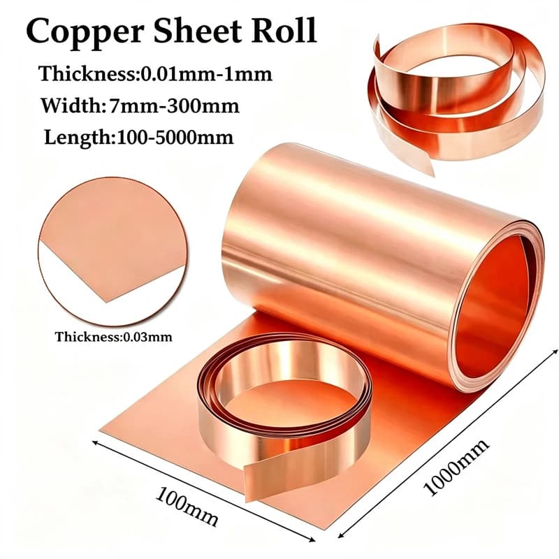 1PCS Copper Metal Sheet Foil Plate Thickness 0.01-1 mm X 7-200 mm X 100-5000m
