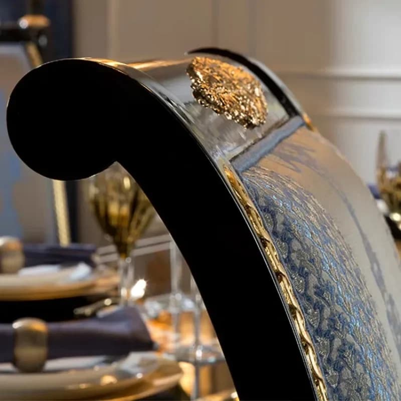 Elegant Fabric Interior Dining Chair Blue and Gold Classic Luxury High Back Chair
