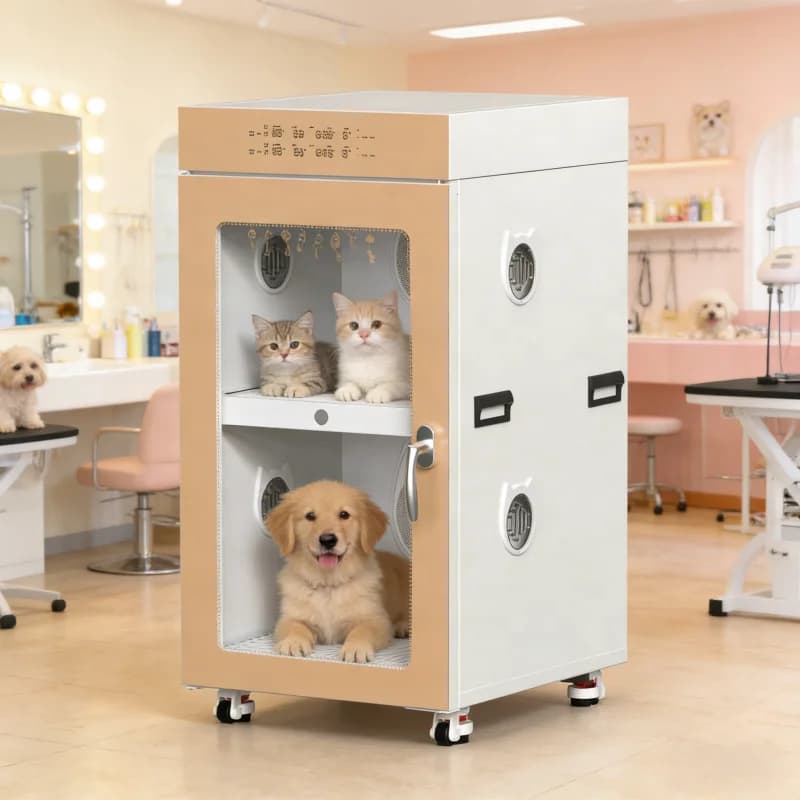 USMILEPET Double Layer Commercial Pet Drying Cabinet, 2-Tier Pet Grooming Dryer Box with Independent Temperature Control
