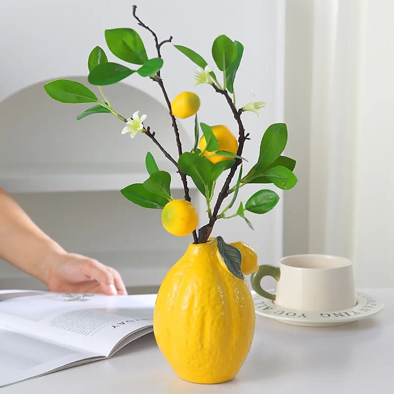 Creative Lemon Ceramic Vase Modern Simple Home Desk Decoration Artificial Flower Decorative Flowers Arrangement Floral Vases