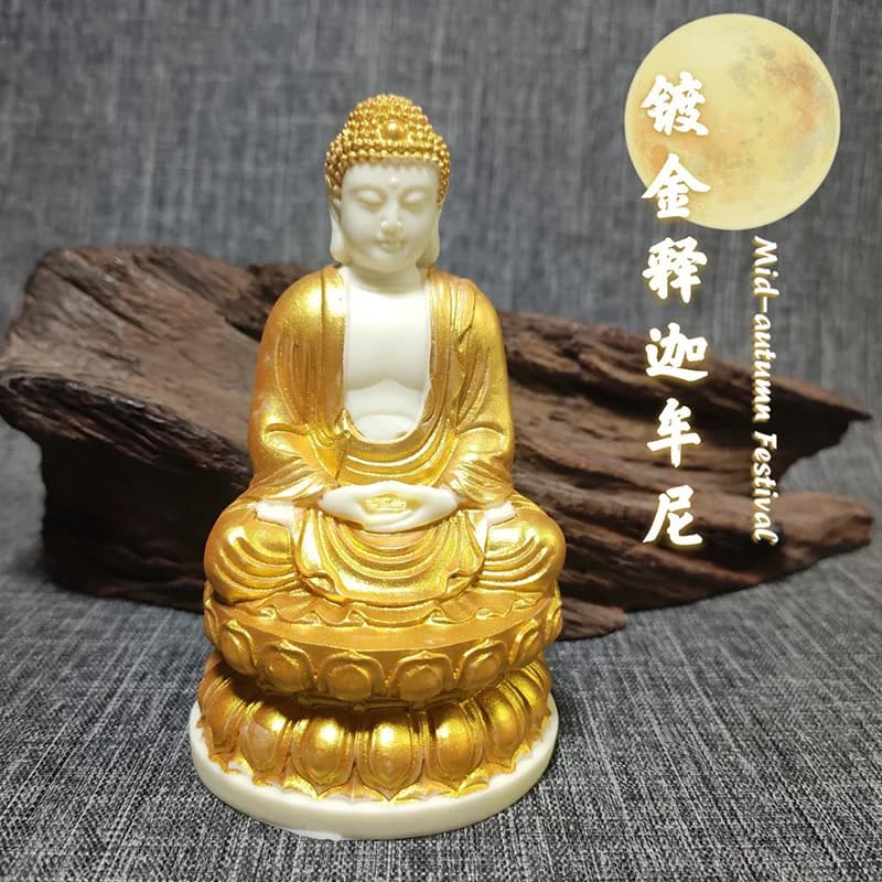 Ivory Nut Carved Sakyamuni Buddha Statue 12*7*7cm Car Dashboard Office Living Room Vehicle Craft Ornament