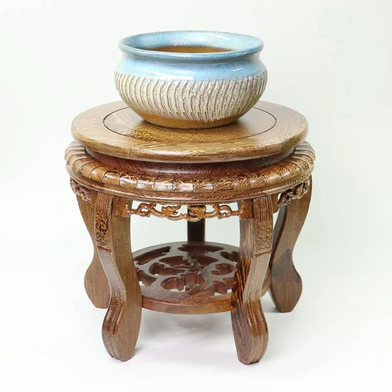 Antique Carved Chicken Wing Wood Base round Solid Ornament Stand Fish Tank Support Home Decor Display New Chinese Style