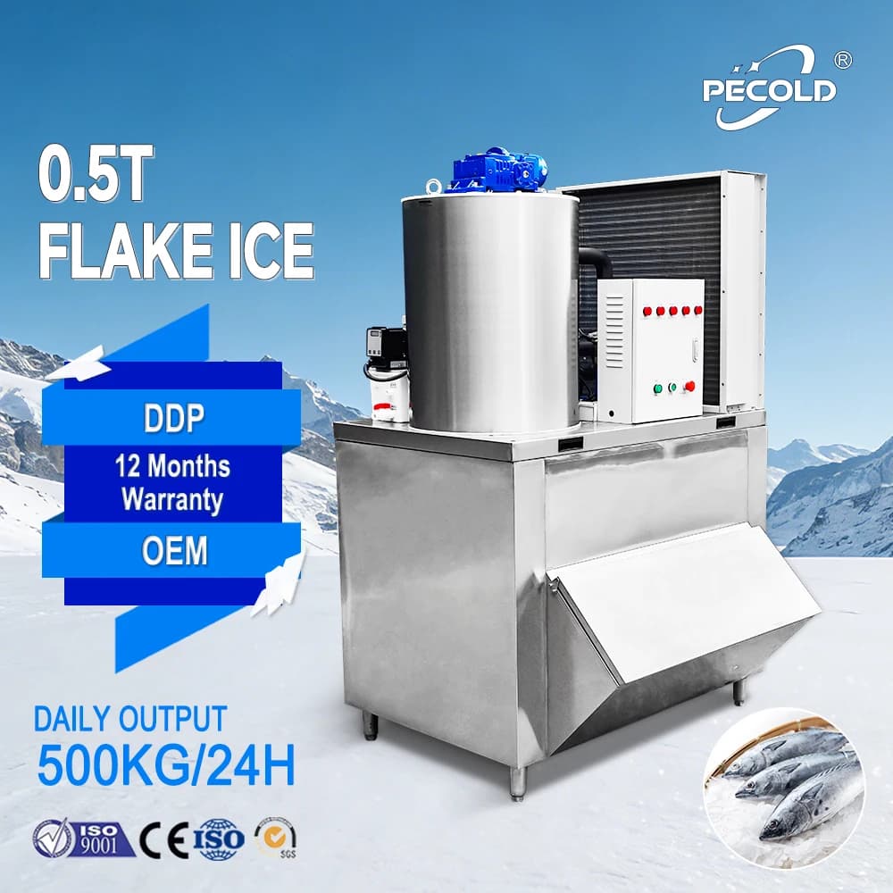 0.5 Ton Flake Ice Machine 500kg Ice Flaker/Compressors 2.7kW Power