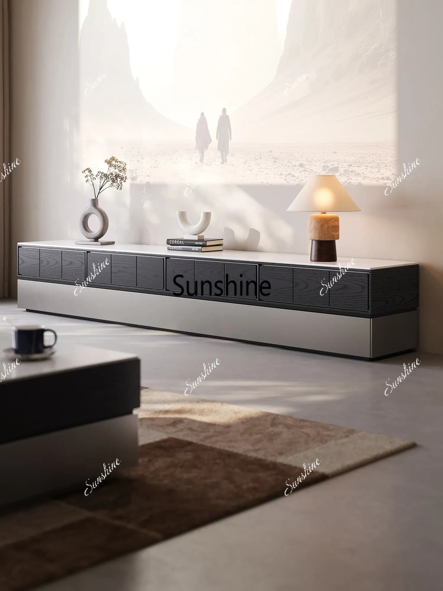 Italian minimalist living room floor TV cabinet integrated storage