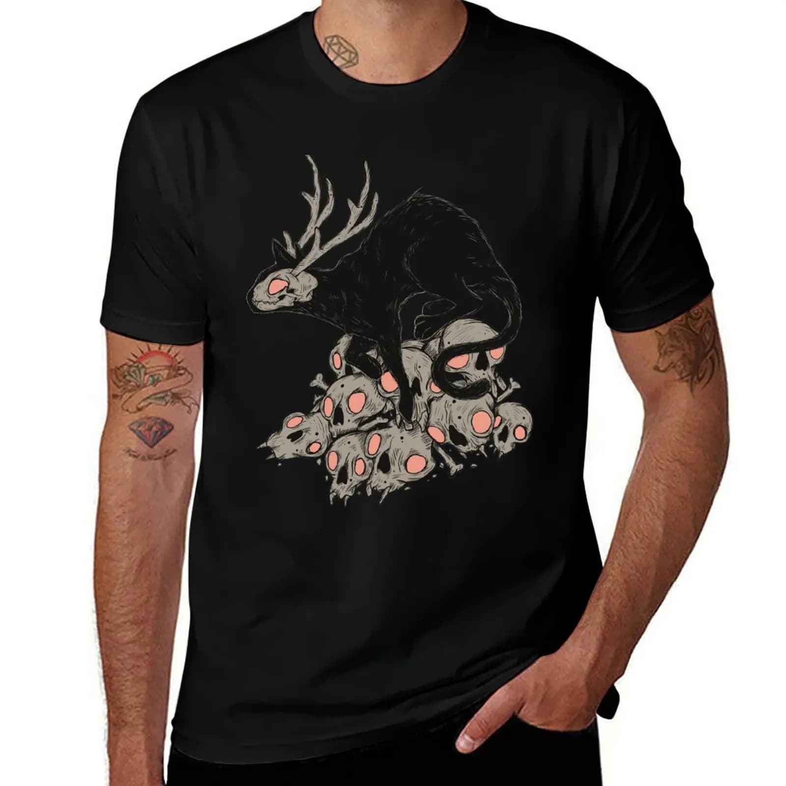 Kitty Demon Skull T-Shirt Durable Work Wear T-Shirt