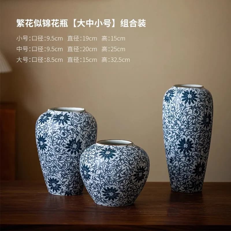 Vintage blue and white porcelain ceramic flower vase, home decoration, living room hydroponic flower decoration