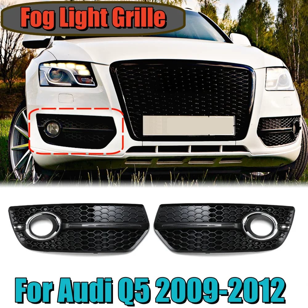 Pair Car Front Fog Light Grille Fog Light Lamp Grille For Audi Q5 2009 2010 2011 2012 Honeycomb Style Grille Car Accessories