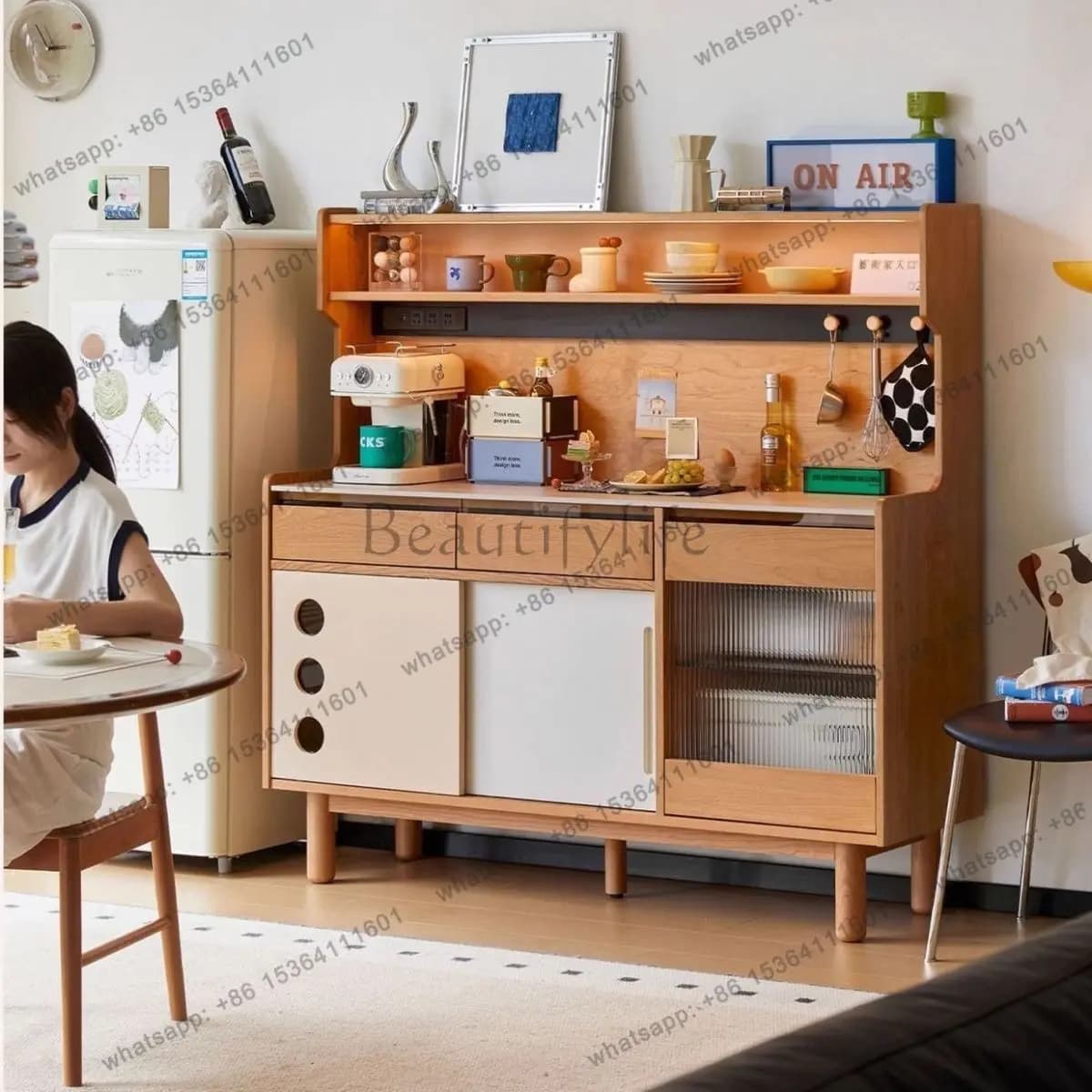 Solid wood against the wall integrated restaurant small apartment cherry storage side cabinet