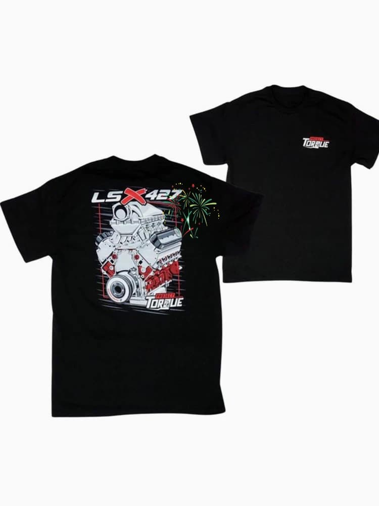 Men's LSX427 Engine Graphic-with V8 Car Design-100% cotton summer casual O-neck short sleeve printed men's T-shirt.