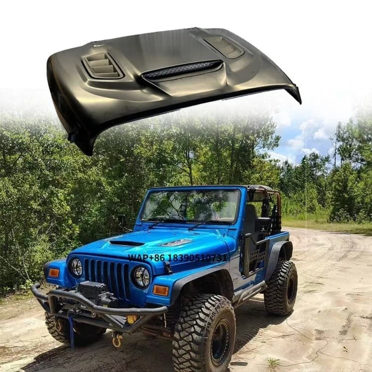 Steel ModifiedBonnet Hood Replacement with Vents Hood Assembly Engine Hood for Wrangler TJ 1997-2006