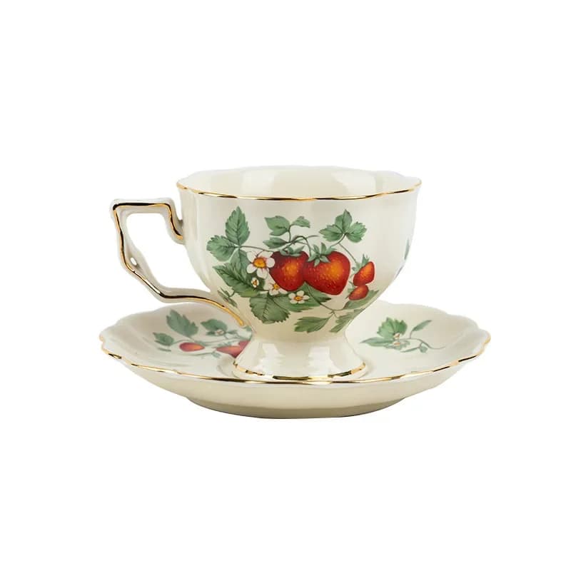 European Vintage Coffee Cup Set and Saucer Ceramic English Gold Edge Large Tea Cup French Restaurant Bar Home Use