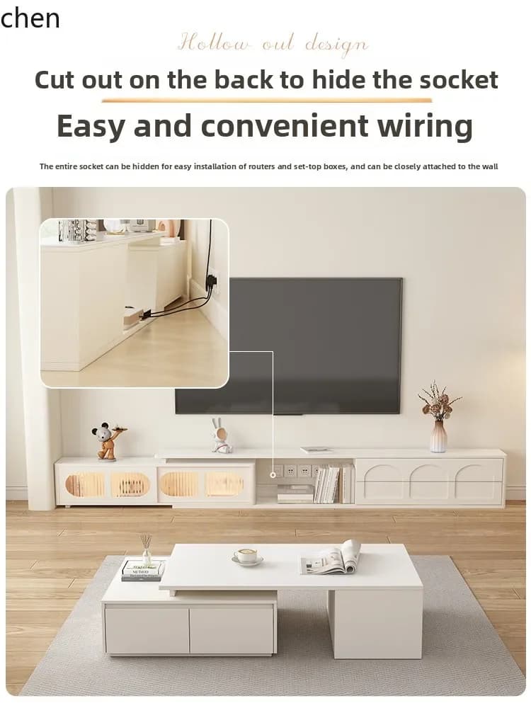 cream wind coffee table combination modern simple living room household telescopic floor slate floor cabinet