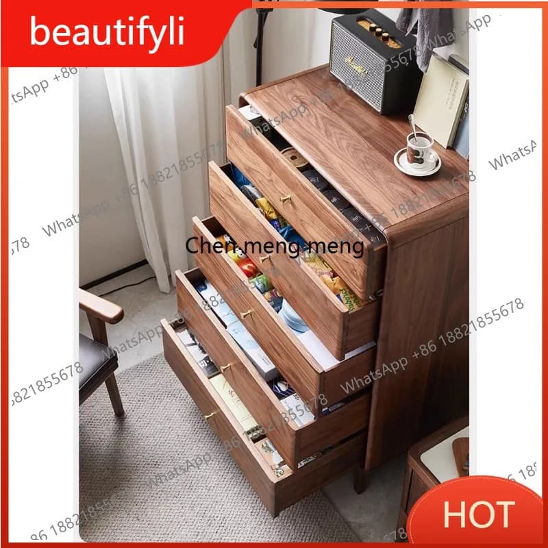 D80 Solid wood chest of drawers black walnut storage cabinets chest of drawers Nordic storage cabinets bedroom furniture