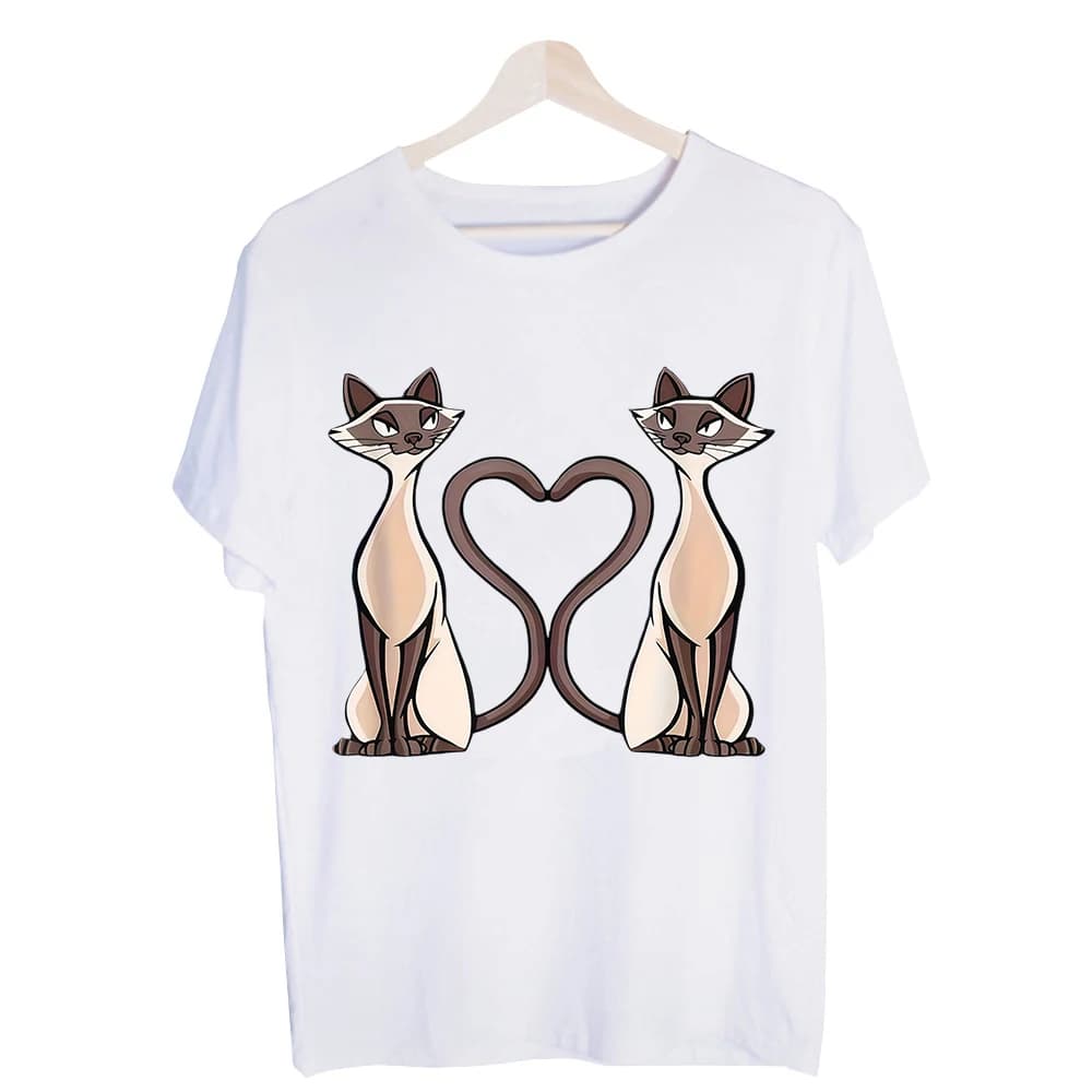 Men's Siamese Cat Heart Tail Graphic Tee, Short Sleeve Crew Neck T-Shirt for Casual Daily Wear and Summer Outfits