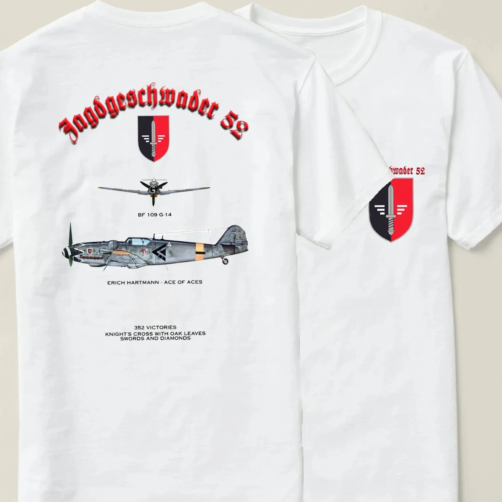 JG 52 Ace Pilot Erich Hartmann Bf-109G-14 Fighter T-Shirt 100% Cotton O-Neck Summer Short Sleeve Casual Mens T-shirt