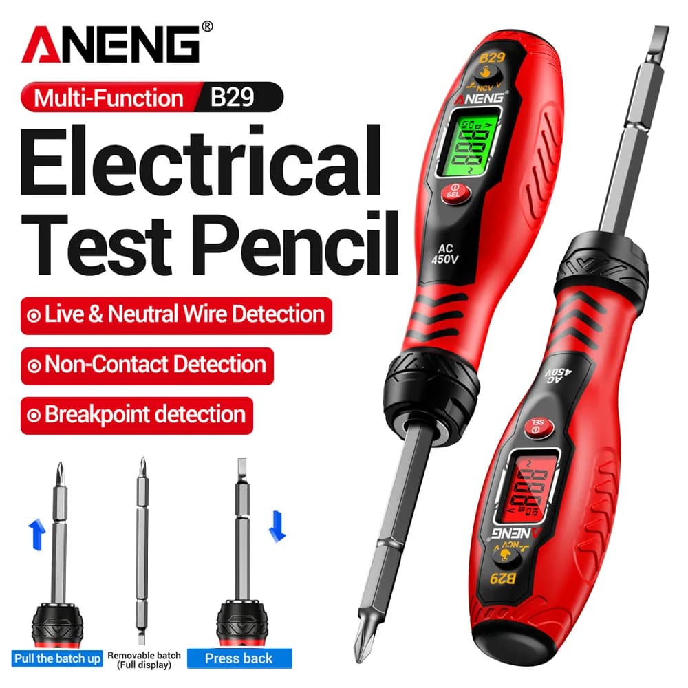 ANENG B29 2‑in‑1 Voltage Tester Pen Screwdriver Slotted Cross NCV Non‑Contact AC 30‑1000V Insulated Live Neutral Wire Buzzer