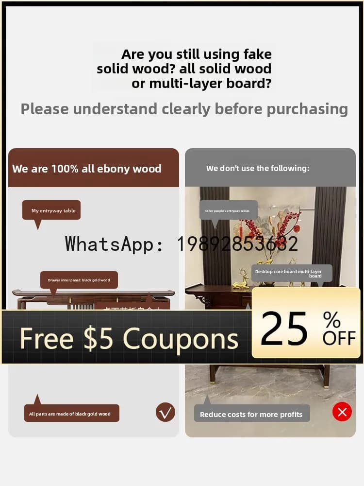 FGG  New Chinese Style Entrance  Black Walnut Wood Strip  Entryway Hallway Wall-Mounted Living Room Table Altar Table Light