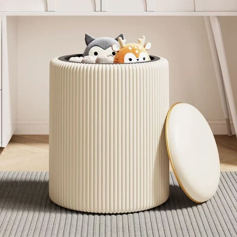 Storage Stool Low Round Modern Makeup Stools Aesthetic Comfortable Single Person Soft Chair Home Living Room Bedroom Furniture
