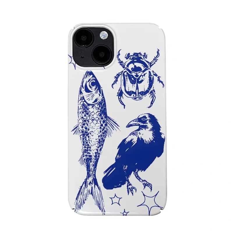 Blue graffiti animal fish Phone Case for IPHONE 17 Air 16E 15 PROMAX 14 Plus 13 12 MINI 11 PRO 16Plus XR SE Acrylic Phone Cover