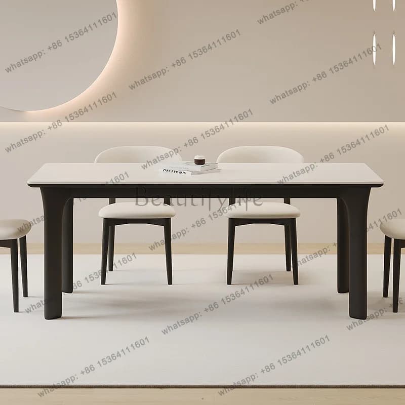 Solid wood rock slab dining table Household ash wood rectangular medium and ancient style modern simple dining table