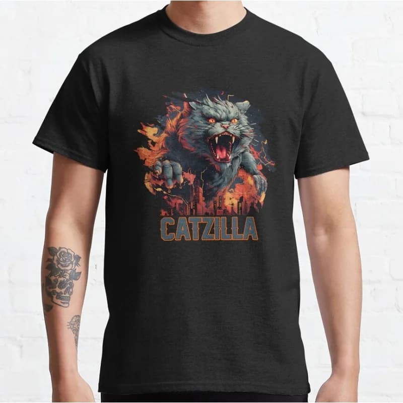 0925 Cat Catzilla King of Monster Gift t shirt for Cat Lover Cute kitty Graphic tee Short Sleeve y2k clothes All size tops S-6XL