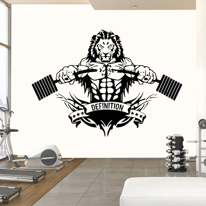 Large Gym Fitness Lion Workout Plane Wall Decor Vinyl Sticker Adhesive Mural Decal Art Home GYM Decoration Room Wallpaper G-01