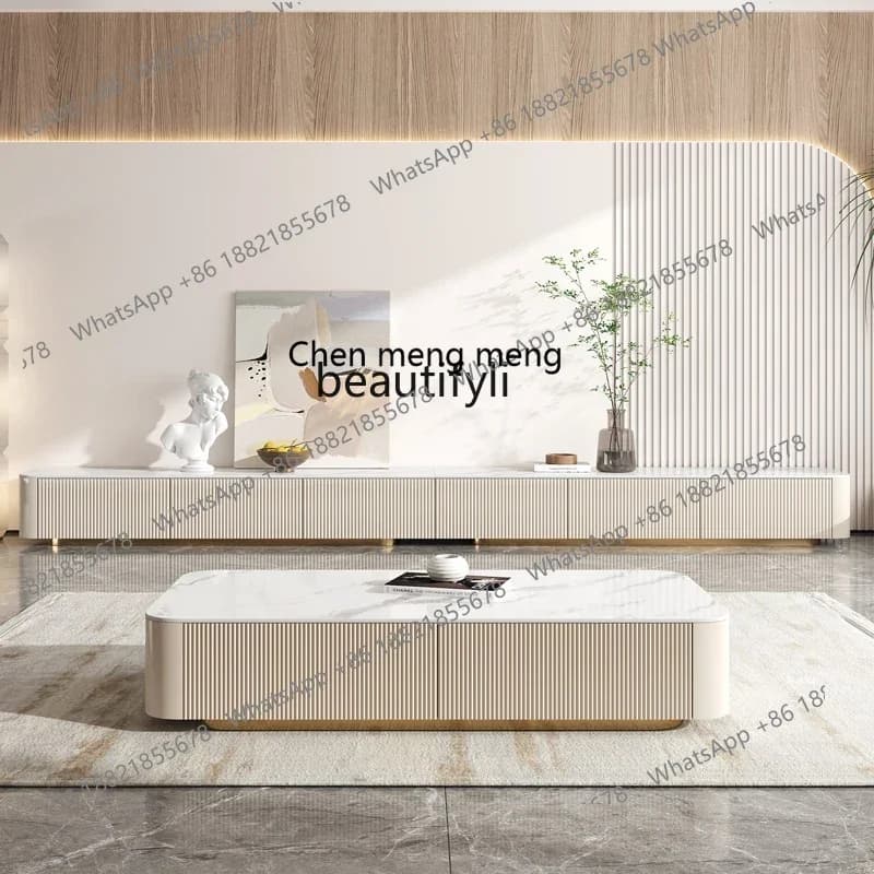 D178 Italian Light Luxury Stone Plate Coffee Table TV Cabinet Combination Simple Modern Home Living Room Rectangular