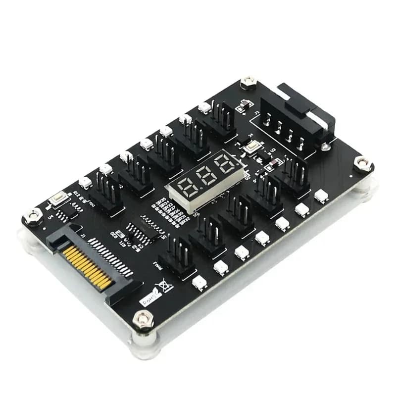 Fan hub controller with 3528 color flash LED and temperature sensor display
